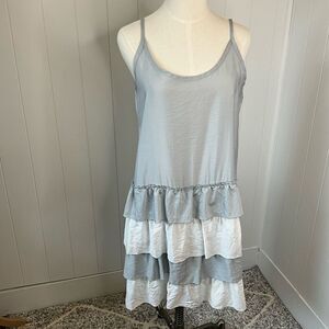 Misslook Womens XL Tiered Ruffle Tank Dress Gray White Fairy Coastal Beach